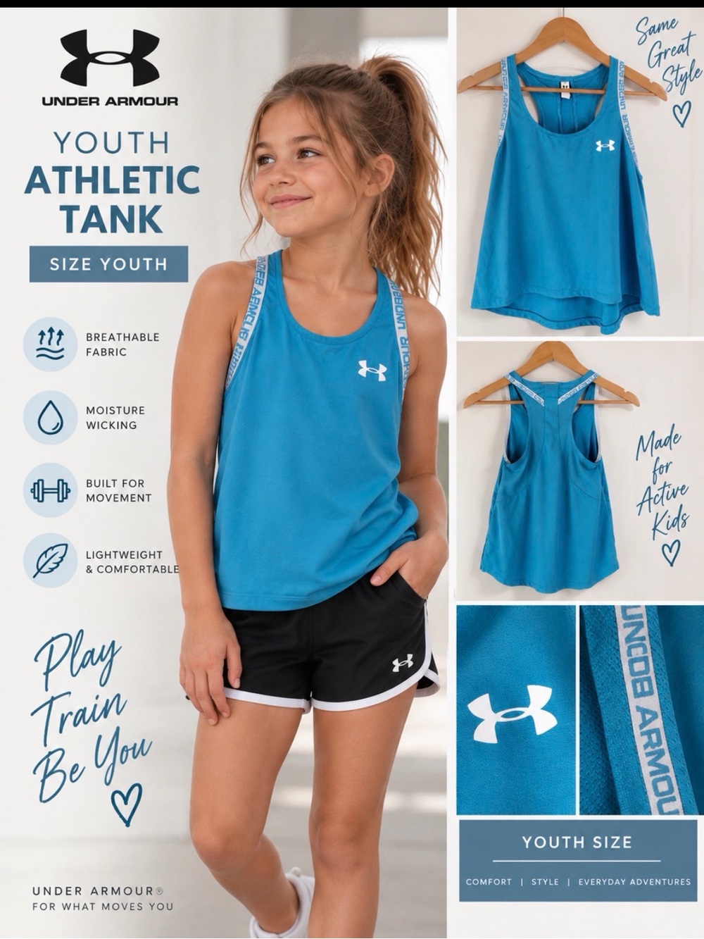 Under Armour Youth Athletic Tank Top - Turquoise Blue